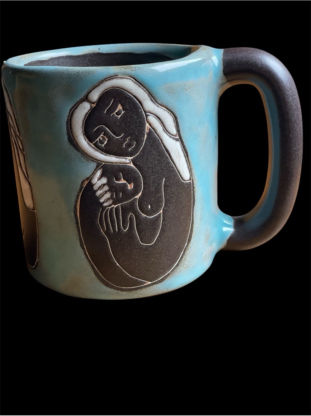 Mara Mexico Ceramic Turquoise  Mother & Child Art Mug-beautiful gift for a mom